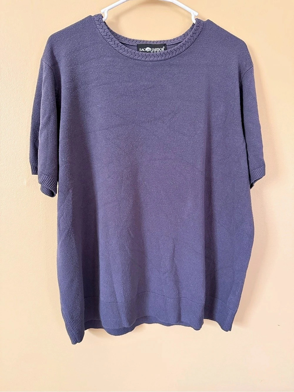 Sag Harbor Woman Plus Size 2X Purple Knit Short Sleeve Top Crew Neck